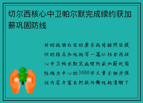 切尔西核心中卫帕尔默完成续约获加薪巩固防线 切尔西核心中卫帕尔默完成续约获加薪巩固防线